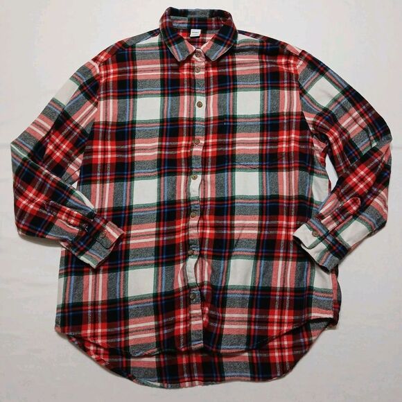 Old Navy Tops - Old Navy Women's Red / Multicolor Plaid Cotton Long Sleeve Flannel Size Small